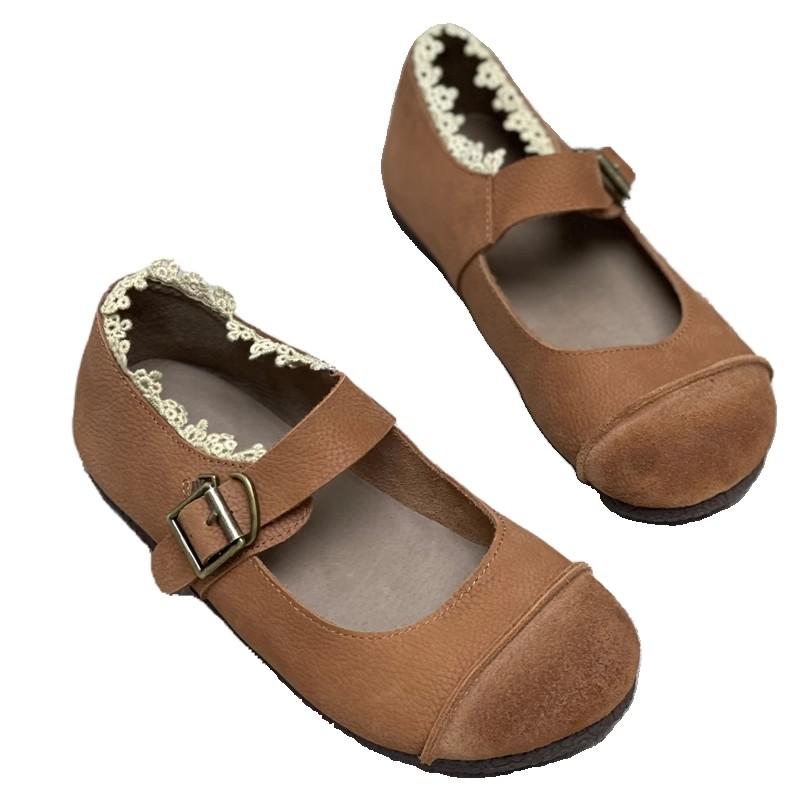 Handmade Genuine Leather Women's Shoes Spring Autumn New Soft Sole Flat Bottom Comfortable Retro Mom Shoes Shallow Mouth