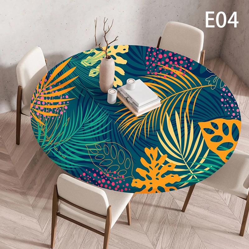 Waterproof Elastic Table Cover 60/90/100/120Cm Green Round Oil-Proof Tablecloth for Kitchen Dining Wedding Party Home Decoration