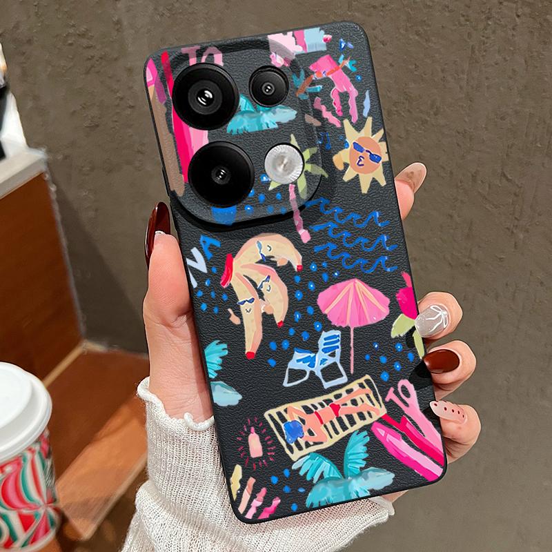 Kreslený pouzdro na malování na dovolenou pro Xiaomi Redmi Note 14 13 Pro 5G 4G 12 11 Funda Xiaomi 14T 13T 11T Pro Silikonový kryt s koženou texturou