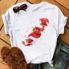 Maycaur Nové Kawaii Dámské Topy s Potiskem Ovoce Jahody Ležérní Dámské Krátkorukávové Streetwear Černé Trička Oversized s Kulatým Výstřihem