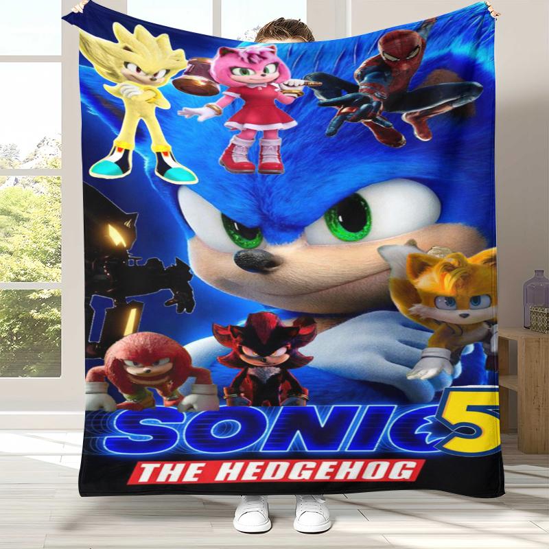 

Ретро Мультяшное Игровое Фланелевое Одеяло S-Sonic, Ультра Мягкое Теплое Плюшевое Покрывало для Дома, Спальни, Кровати, Дивана, Походного Пикника, Подарок 75x90cm