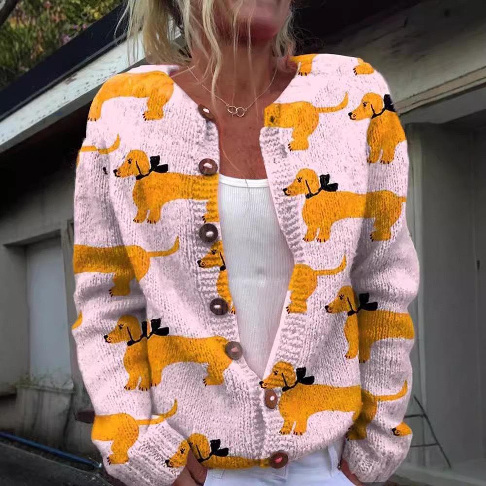European Style 3 D Print Cardigan Knitted Jacket Spring and Fall Women 7 Sweater
