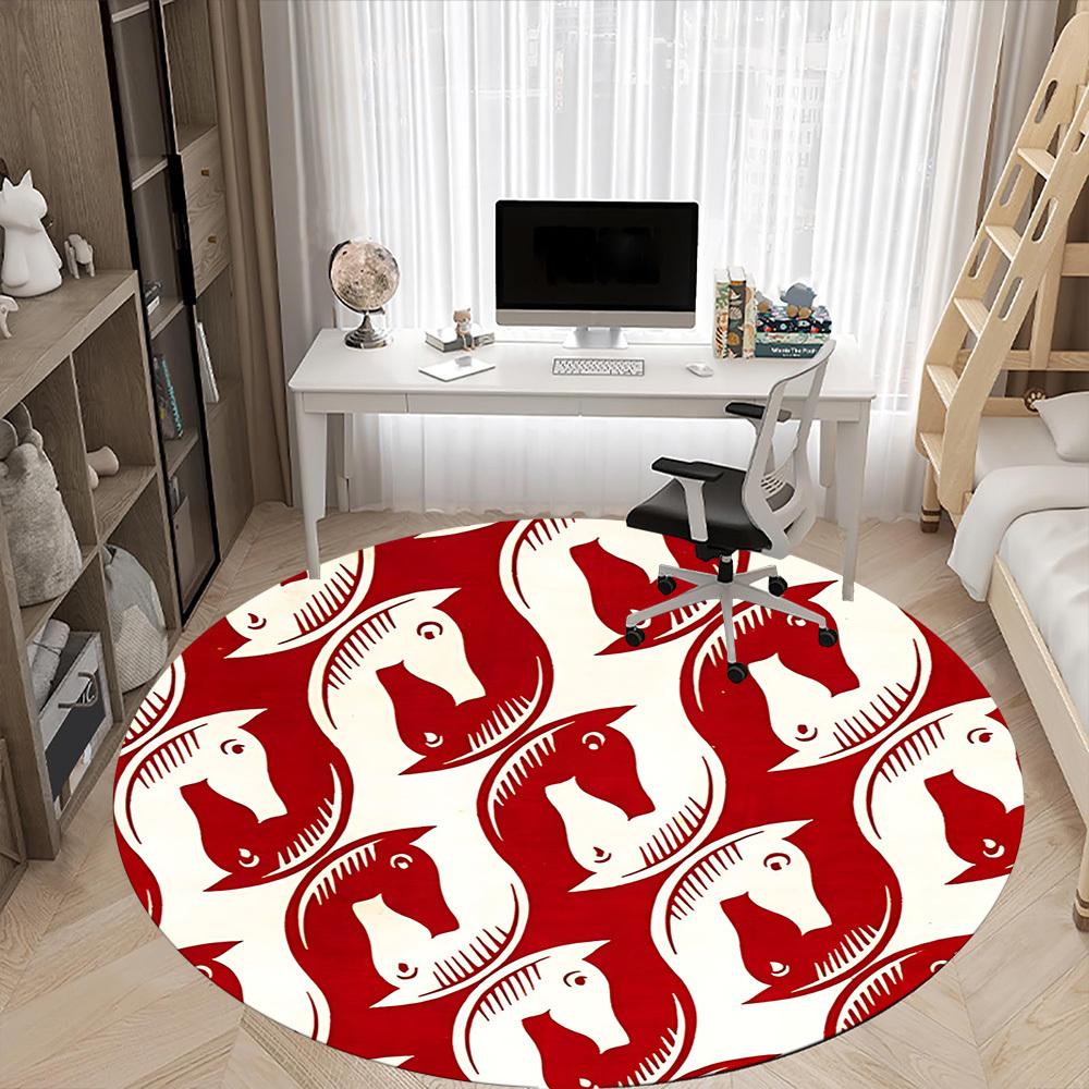 1pc Horse Pattern Office Round Area Rug, Mat Suitable For Office, Under Office Chairs Bedroom Living Room Home Decor, Room Deco