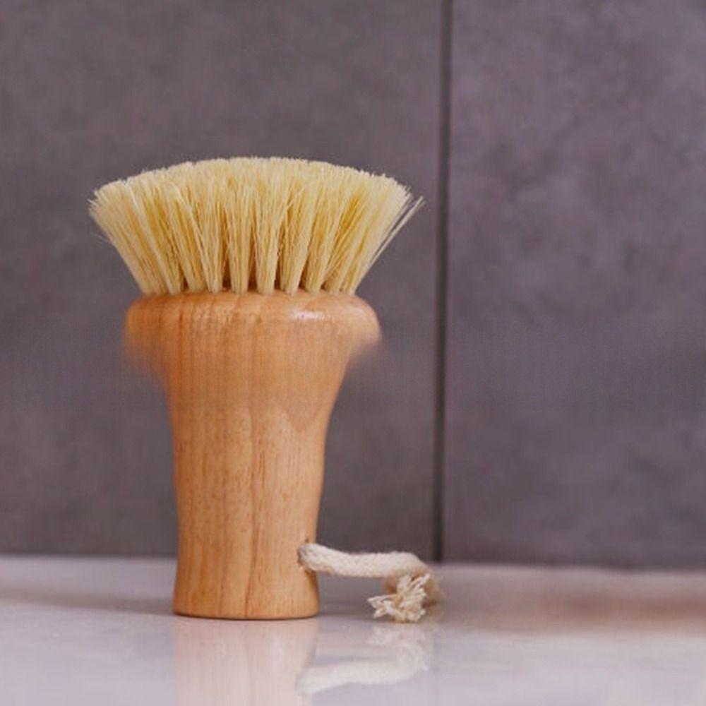 Solid Wood Pot Brush Long Handled Dishwashing Brush for Cleaning and Scrubbing Pots