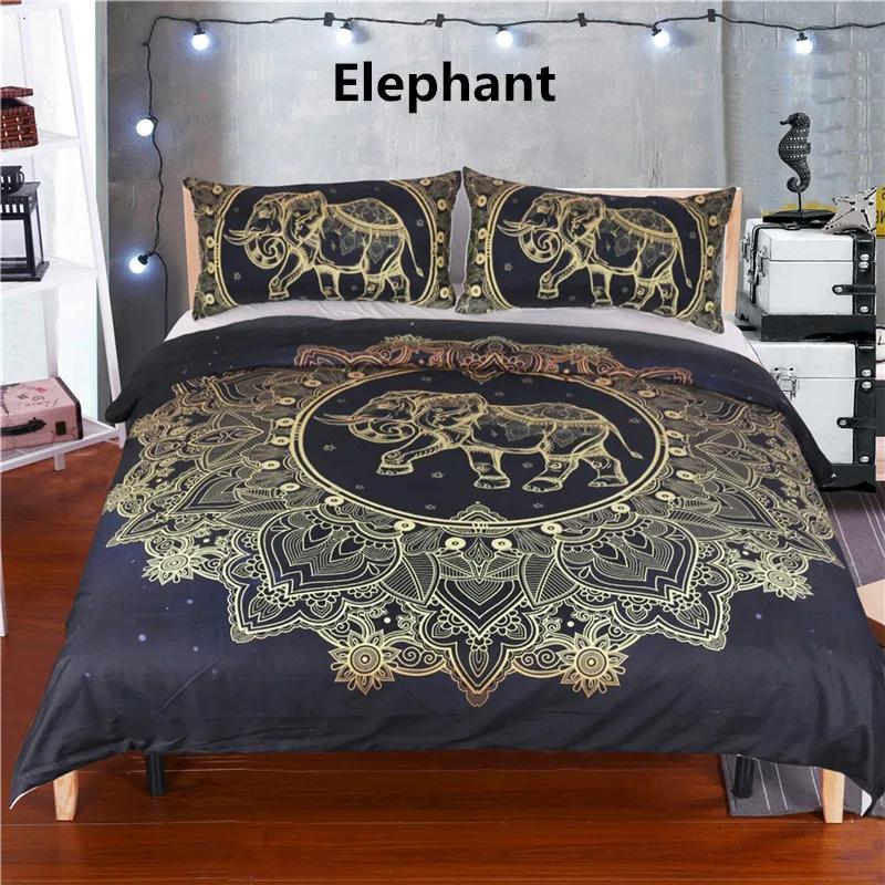 

New Bohemia Indian Elephant Bedding Set Gold Pattern Double Duvet Cover Sets Pillowcases Mandala Bedding Sets Bedroom 859 EU single(135x200cm)
