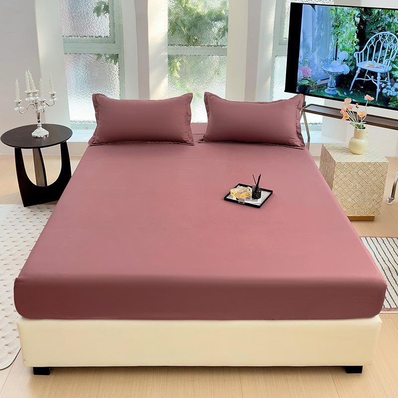 Four Seasons Skin-friendly Washed and Brushed Solid Color Pillowcase Protective Cover Double Fitted Sheet Taiwan Bed Bag