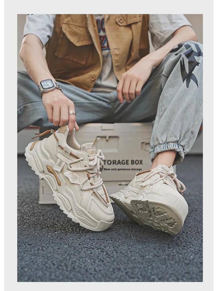 Men's Autumn 2024 Breathable Mesh Sneakers with Thick Sole and Shock Absorption