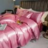 Solid Silk Bedding Set with Duvet Cover Bed Sheet Pillow Case Luxury Single Double Couple Rayon Satin Pillowcases Bedsheet