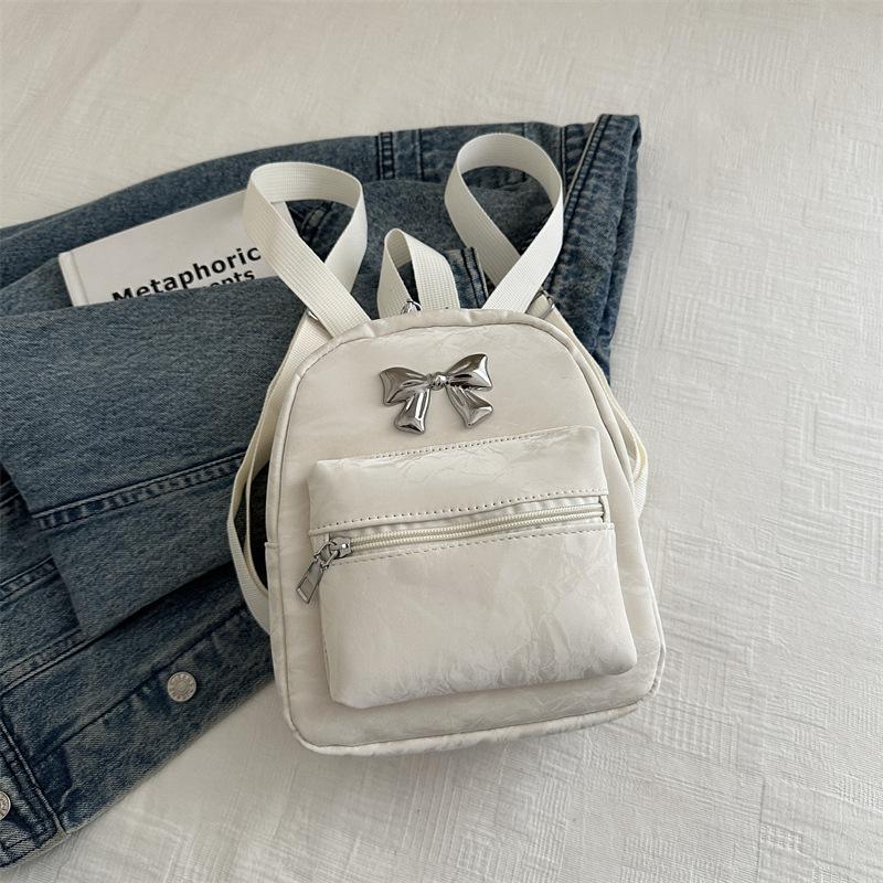 Korean Version Bow Double Shoulder Small Bag Women 2025 New Trendy Fashion Backpack Cute Portable Shoulder Bag Schoolbag