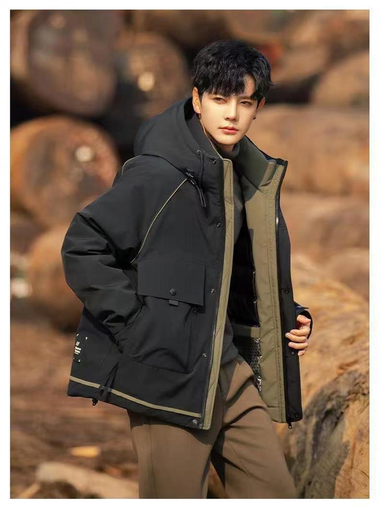 2025 Herr Huvförsedd Dun Vindjacka: Vintervärme & Stil