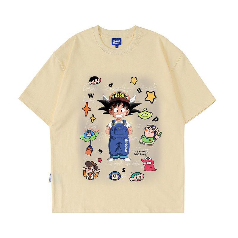 Wassup Heods Heavyweight Trendy Brand Anime Collaboration T-Shirt for Men and Women, New Summer Digital Inkjet Short-Sleeve T-Shirt