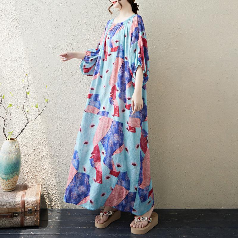 

Dimanaf 2025 Летнее платье больших размеров Женское Повседневное Винтажное Цветочное платье Базовая Принтованная Длинное Пляжное Свободное Платье One Size