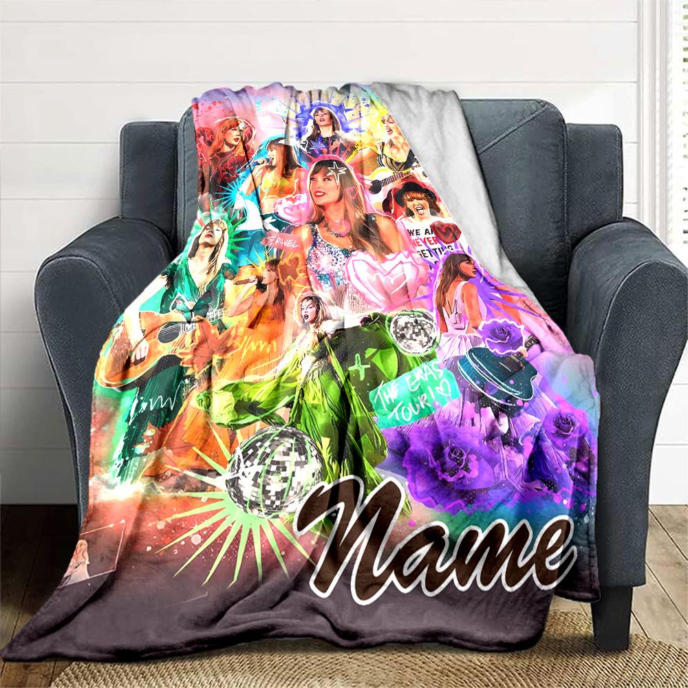 Customizable Singer Taylor Throw Blanket – Personalized Name, All-Season Cozy Snug Blanket, Machine Washable, Personalized Blanket