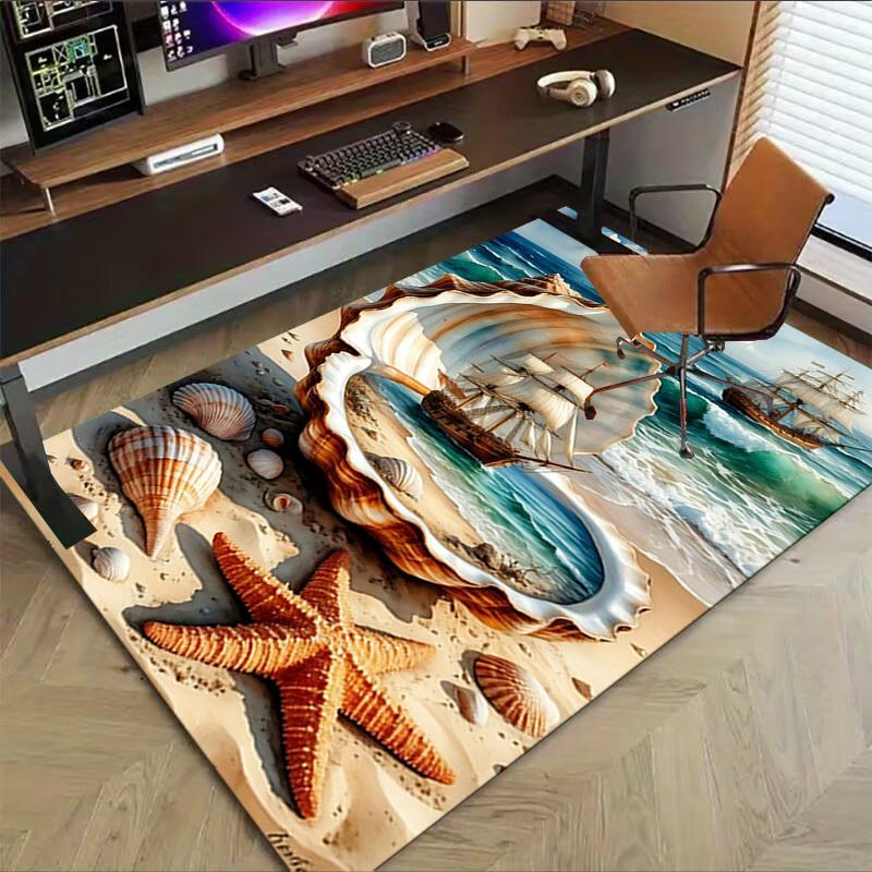 1PC Seashell Ocean Extra Large Non-Slip Floor carpet, Office, family, bedroom, Studio - Large Area Rug,Longlasting Material-K0370