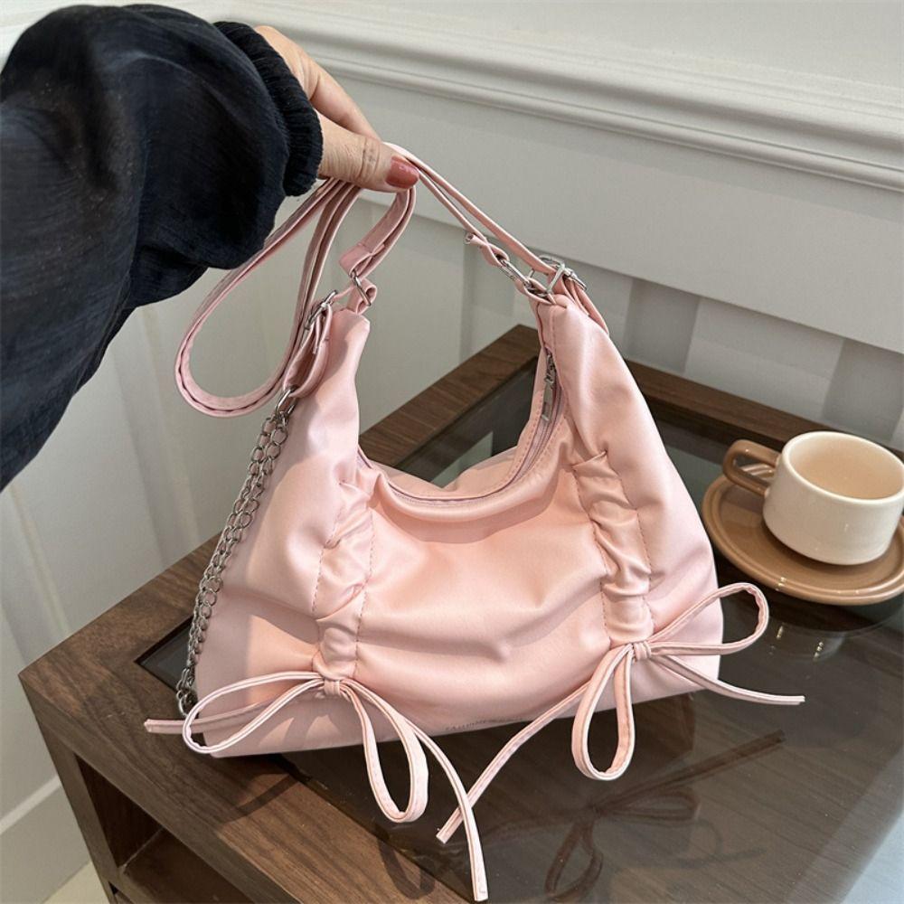 PU Women's Shoulder Bag Fashion Backpack Simple Sweet Tote Bag Drawstring Bow Design Crossbody Bag