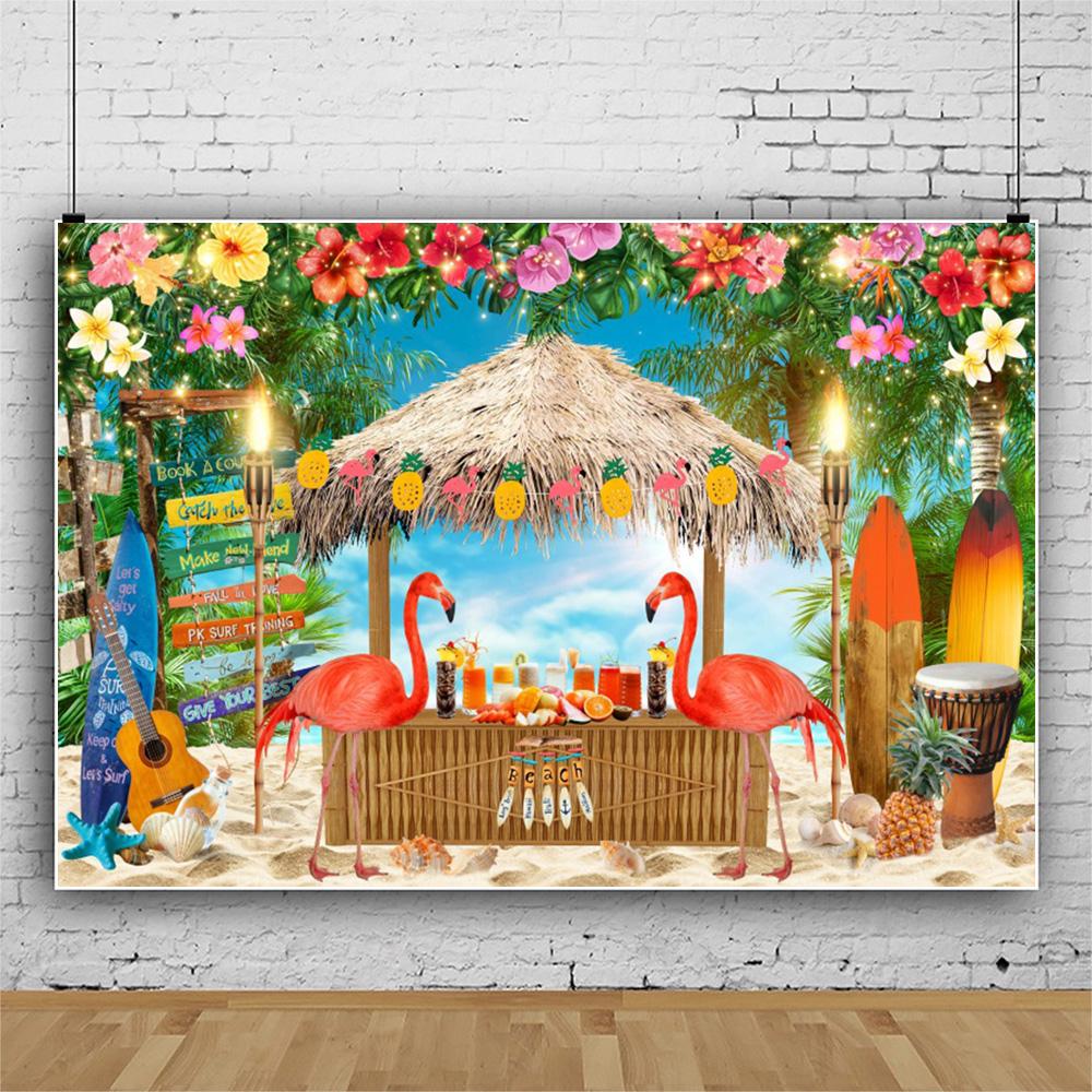 Summer Hawaii Beach Backdrop Tropical Flowers Aloha Luau Sea Surfboard Holiday Party Birthday Photography Background Decor Props