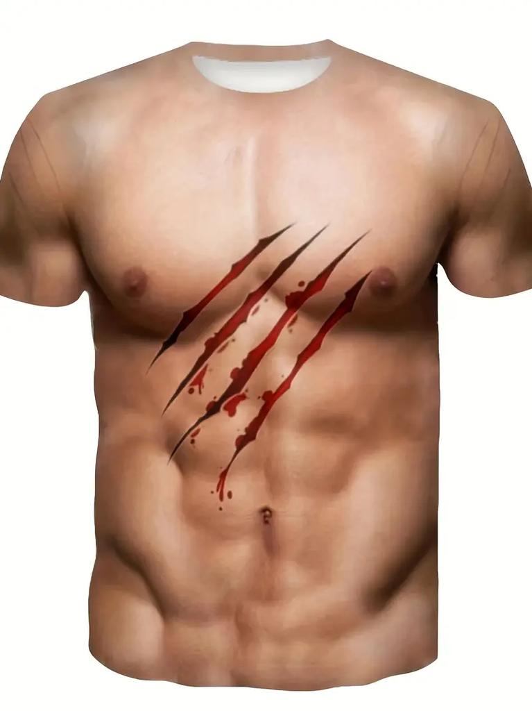 Lustiges Muskelkörper 3D-gedrucktes T-Shirt Sommer Herren Designer Kleidung Hässliches Brusthaar Rundhals Kurzarm Tops