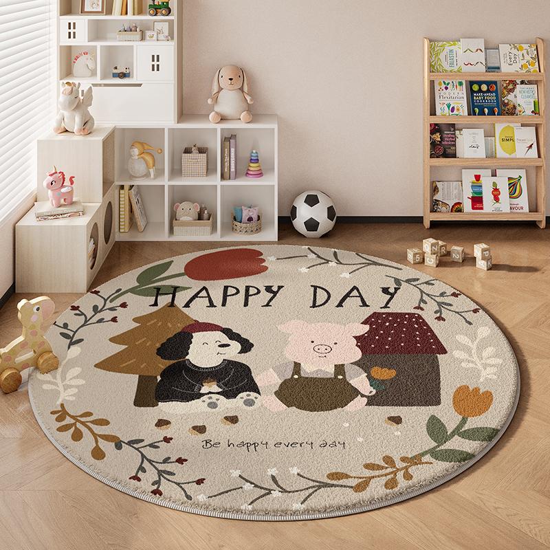 

Cartoon Carpets for Living Room Cute Round Plush Carpet Fluffy Soft Floor Mat Thick Anti-slip Study Rug 80x80CM