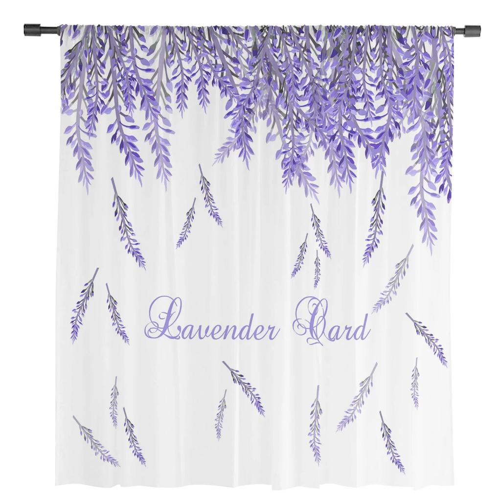 Lavender Island Flower Chiffon Sheer Curtains for Living Room Bedroom Home Decoration Window Voiles Tulle Curtain