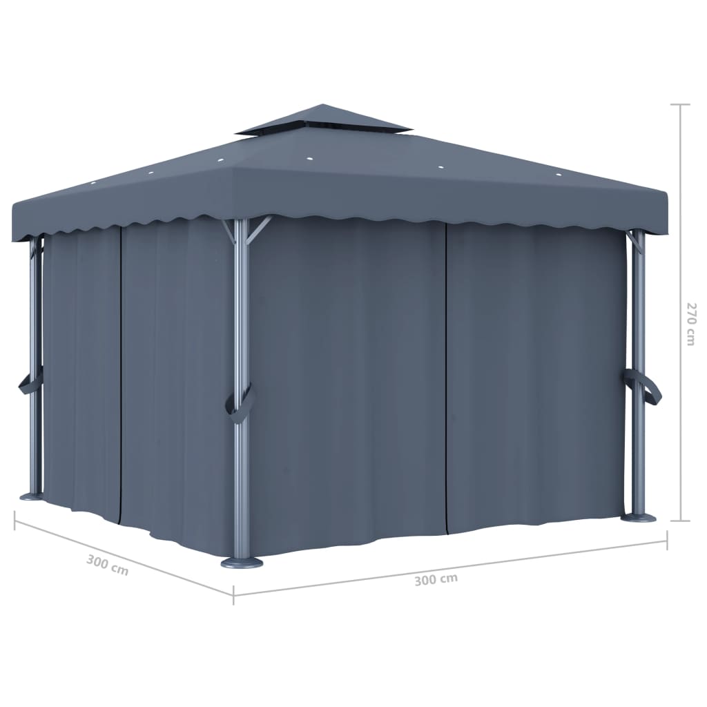 Gazebo with Curtains & LED String Lights 3x3 M Anthracite