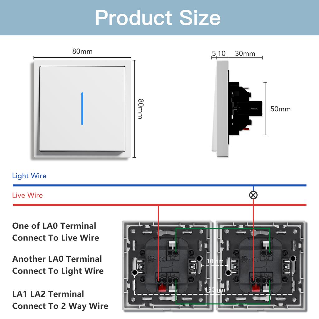 Interruptor de Parede BSEED Interruptores de Botão de Pressão 1/2 Gang 10A 1/2 vias/Reset Luz de Parede Moldura de Plástico Para Escadas Quarto Vila Casa Série E