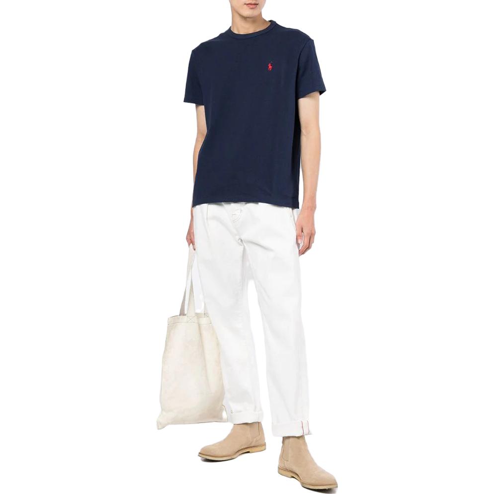 Polo Ralph Lauren SS23 Camiseta de Manga Corta con Cuello Redondo y Logo Bordado Sólido para Hombre Camiseta Azul Marino 710811284-003