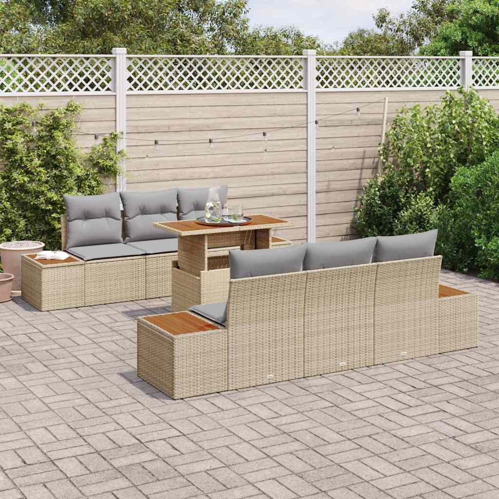 Garden Dining Set with Cushions 7 Pcs Beige and Grey