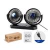 12V/24V Car Cooling Fan Dual Head 360° Rotation Vehicle Mounted USB Fan Auto Cooler Fan for Dashboard Air Circulator Fan