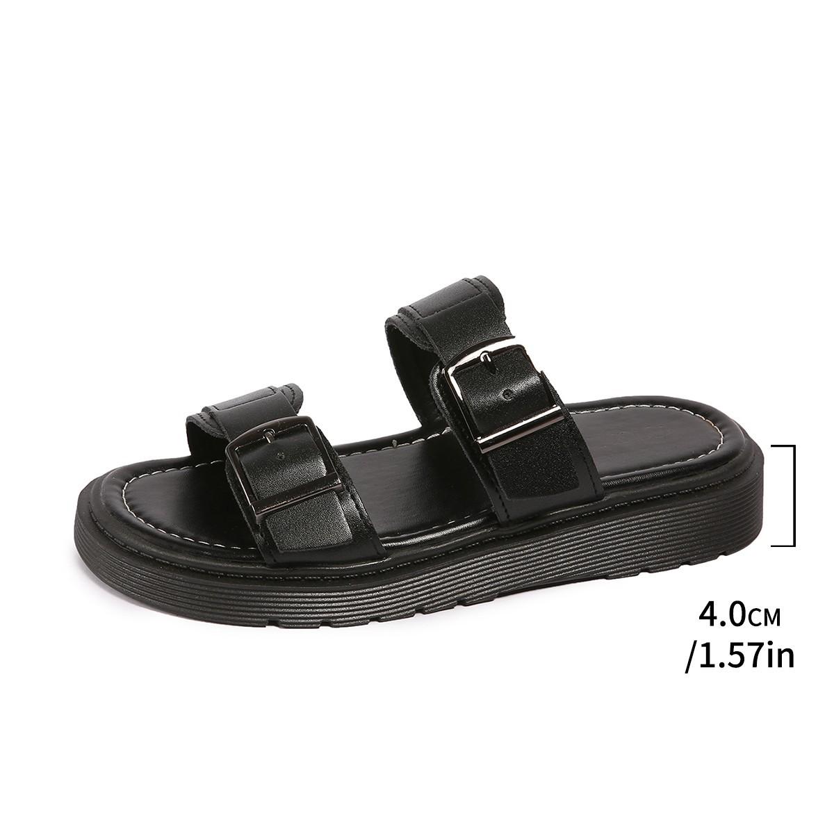 

Большие размеры, наружные тапочки на толстой подошве для женщин, 2025, новые однотонные тапочки в римском стиле с двойной пряжкой и принтом «рыбий рот» для женщин 43 чёрный