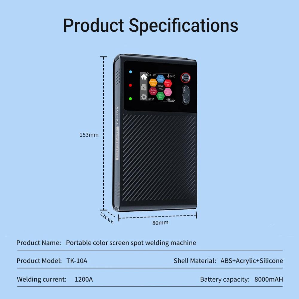 New Upgrade TK-10A Portable Spot Welder -1200A Dual Pulse 8000mAh Battery with LCD Display for Pro Battery Nickel Strips Welding