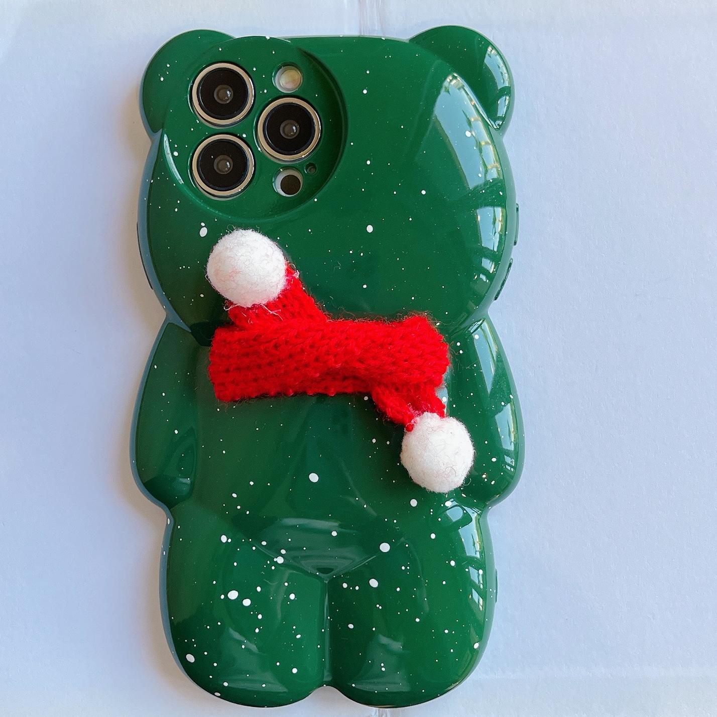 

iPhone 15 Promax Рождественский шарф 14 3D милый чехол для телефона с медведем 12 линз полный комплект подходит Apple 15 Plus бездна