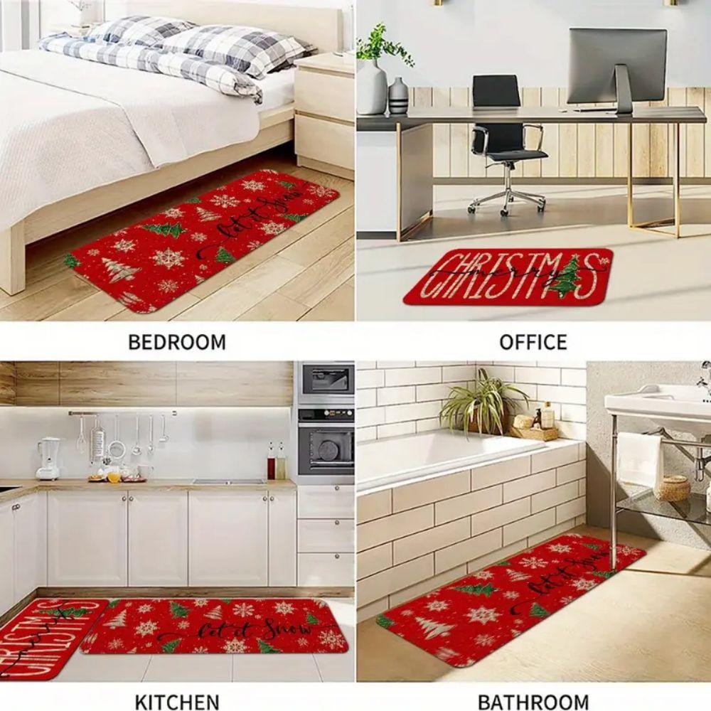 2/3 Stück Weihnachten Rot Festlich Teppich Heimdeko, Küchen- und Flurboden, Warm und Weich, Wasserabsorbierend und Schmutzabweisend
