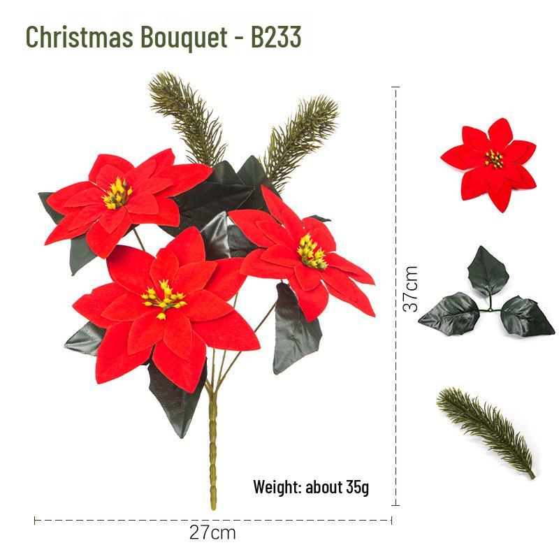 Artificial Christmas Bouquet with Pine Cones, Poinsettias, and Pine Needles for Home Decoration
