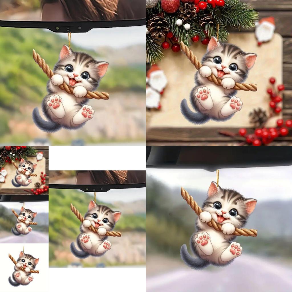Cute Acrylic Cat Car Pendant Charming Cartoon Vehicle Decor For Cat Lovers