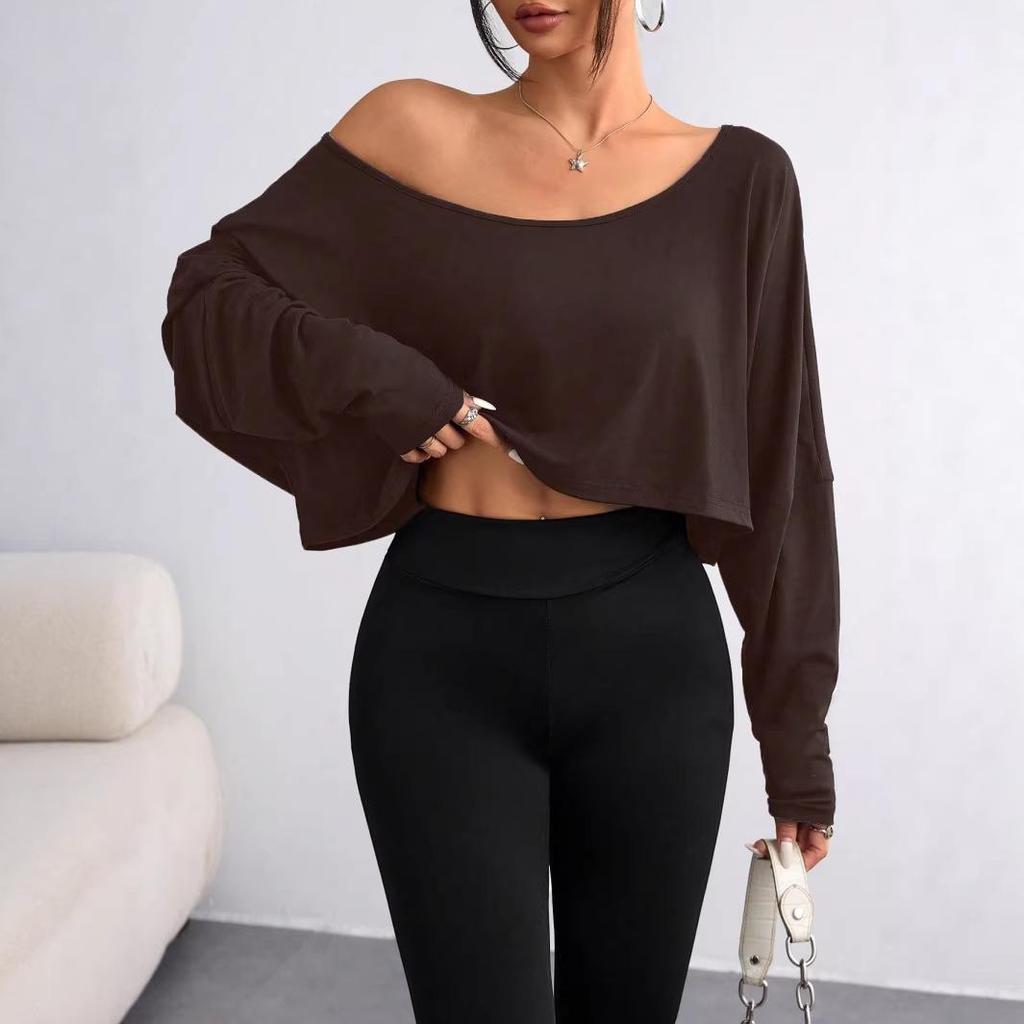 Women's Loose Ice Feeling Long Sleeve One-Shoulder Top - Spring/Summer 2026 Collection