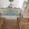 Vintage Wooden Plank Print Tablecloth - Rustic Blue & White Checkered Design, Polyester Fabric, Perfect For Home Kitchen Decor