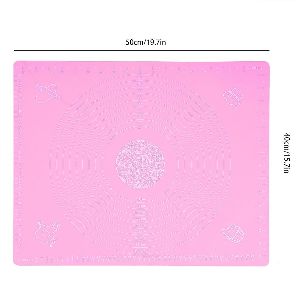 Kitchen Thicken Silicone Rolling Dough Pad Baking Mat with Scales DIY Baking ToolsPink 40x50cm