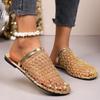 Fashion Summer Baotou Half-drag Women's Round Toe Deep Mouth Comfortable Fashion Versatile Hollow Mesh Beach Flat Shoes