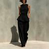 European and American new women's sleeveless vest vest ruffle edge wide-leg pants cotton and linen two-piece women's clothing