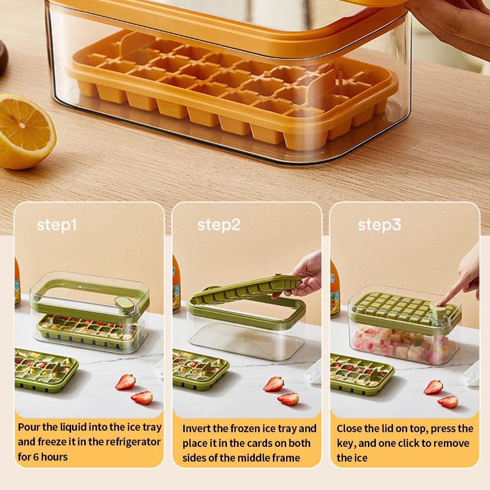 32 grid ice making mold, one click de icing, equipped with 1 ice spoon and ice storage container, essential for summer home use