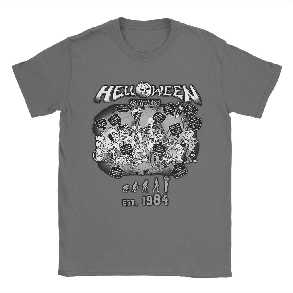 Men T-Shirt Helloween Band Humor Pure Cotton Tees Short Sleeve  T Shirts Round Neck Clothing Plus Size