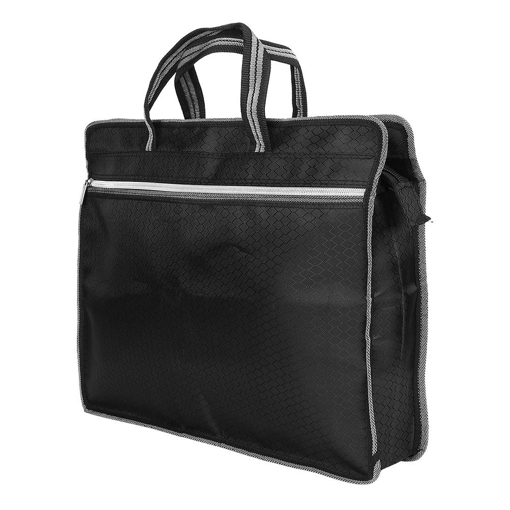 Portable Waterproof Oxford Cloth File Bag Zippered Business Meeting Document (Black)