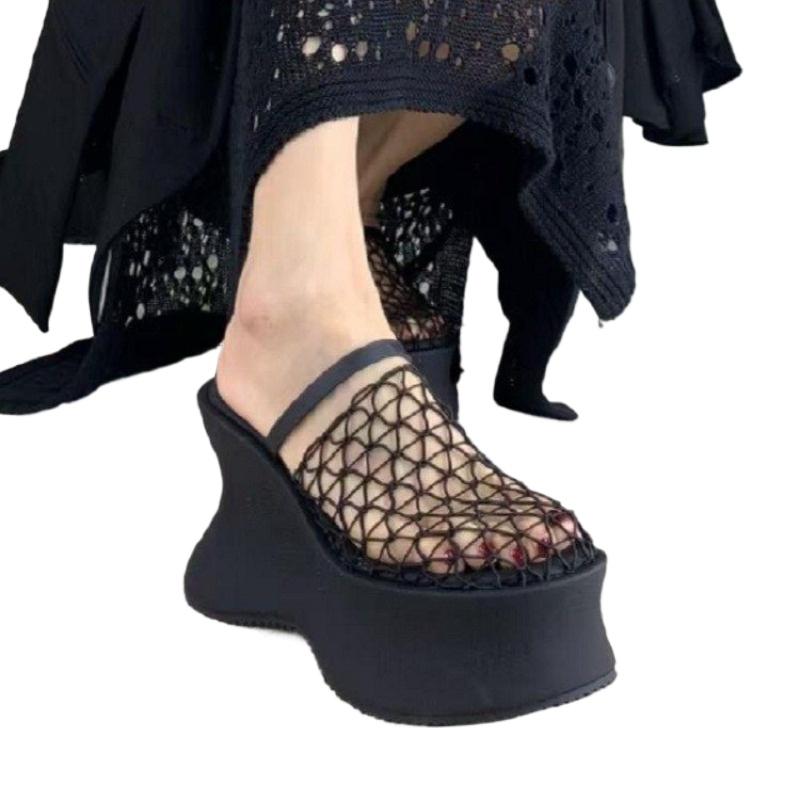 2025 Summer Hollow Out One Strap Bag Slippers Thick Bottom Fishing Net Sandals Comfortable Slippers Women's Shoes