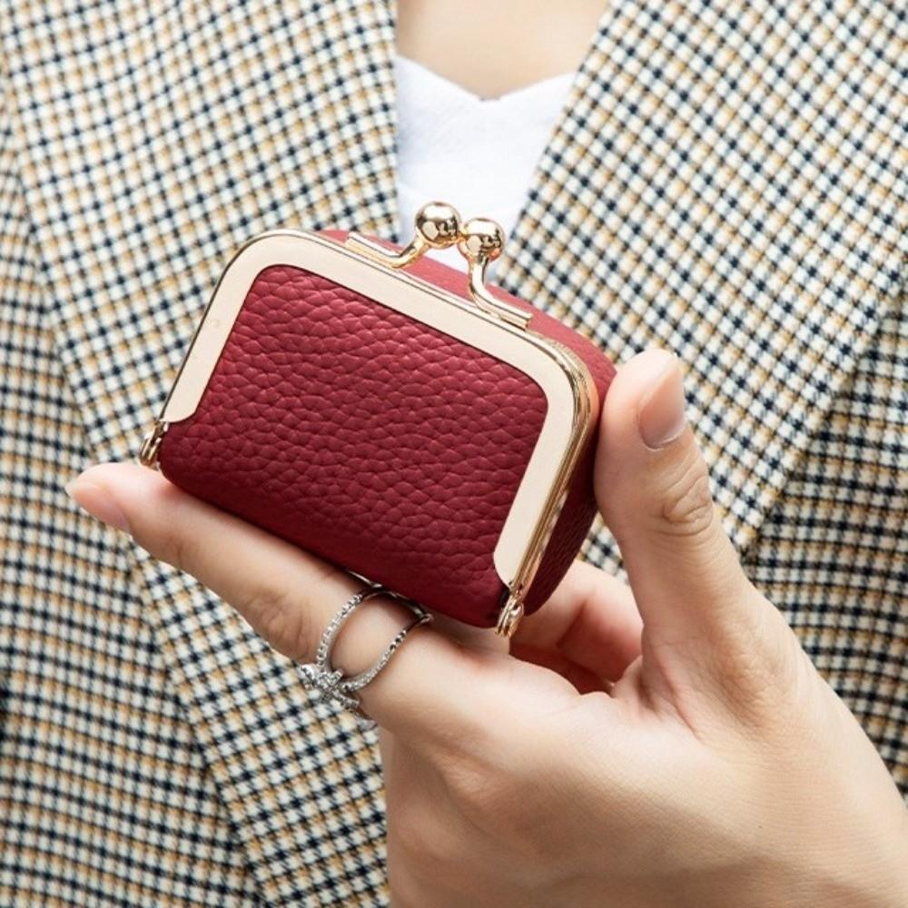 Square Kiss Lock Coin Purse PU Leather Small Item Bag Elegant Leather Jewelry Bag  Storage