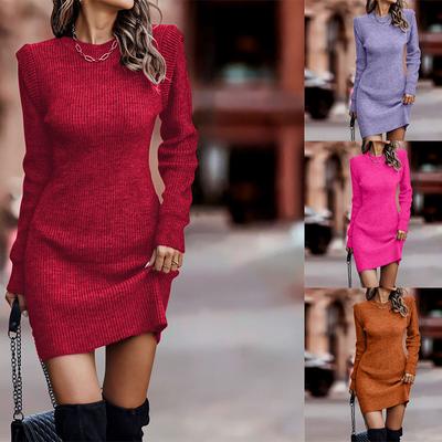 Vestido suéter feminino de gola redonda, 15 cores, outono inverno, casual, manga comprida, pulôver, 5XL