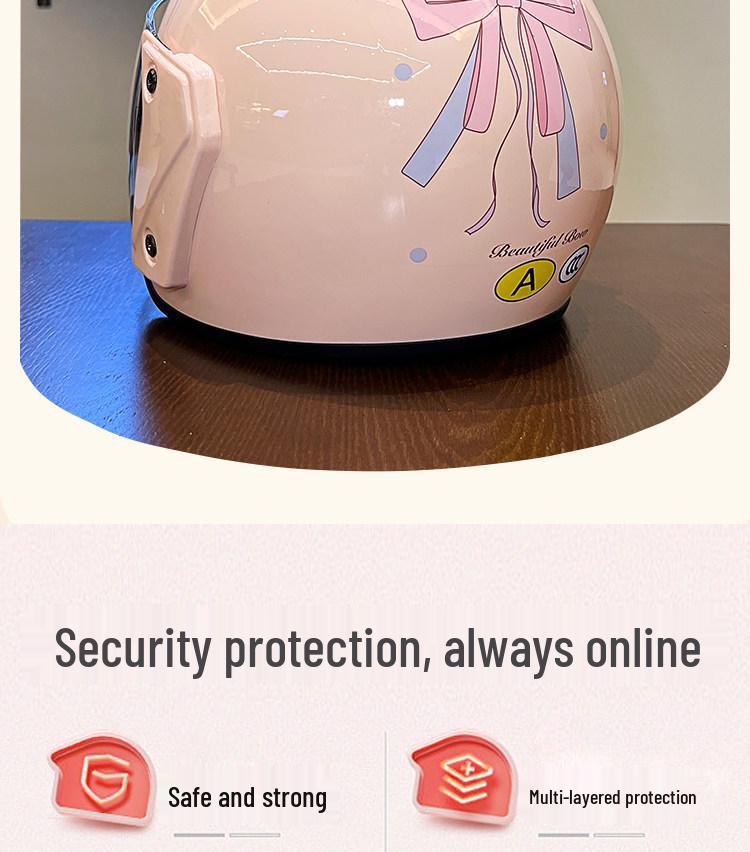 2026 Certified Women's Electric Vehicle Helmet with Cute Bow – Four Seasons Windproof, Sun-Protective Motorcycle Safety Helmet