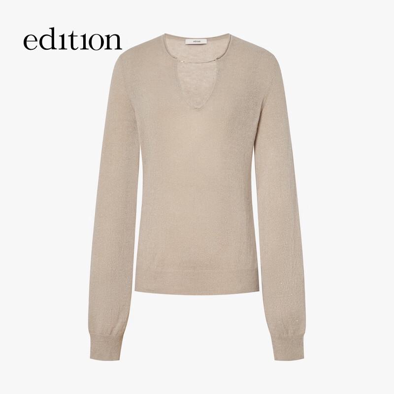 Edition Women's Spring 2026 Metal Chain Alpaca Wool Blend V-Neck Sweater