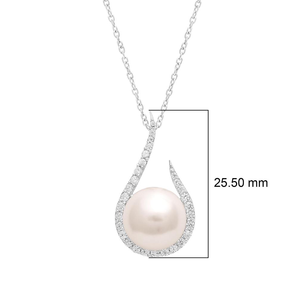 3.95 Ctw Round Shape Pearl Gemstone 925 Sterling Silver Solitaire Swirl Design Necklace For Women
