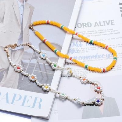 Ethnic Style Necklace For Women'S Double-Layer Resin Imitation Pearl Flower Exaggerated Girl'S Heart Sweet Collarbone Necklace