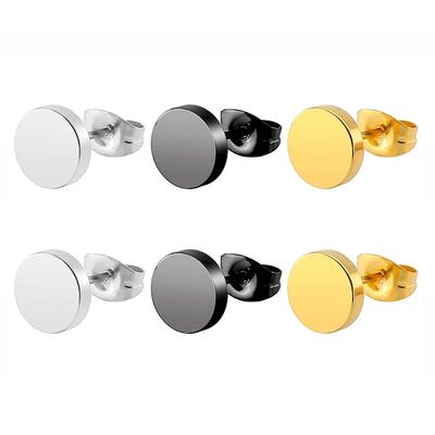 1Pair Stainless Steel Round Black Ear Studs Men Punk Stud Earring for Men Push Back Stud Earring for Women Men Zircon Gift